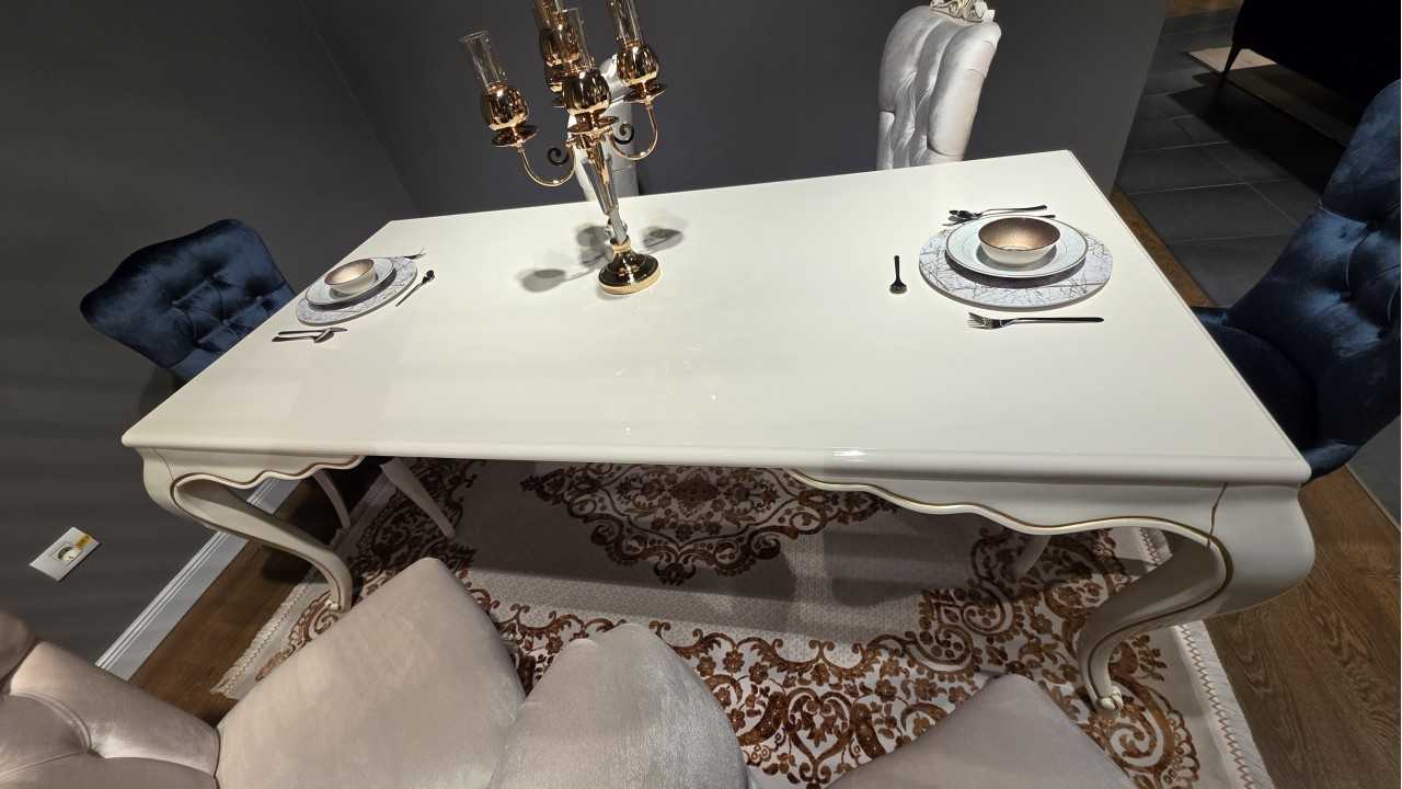 Set Masa Fixa cu 6 Scaune Mariana, fildes, finisaj auriu  O U T L E T SHO23MAA61600220001+23MAA61610220018+22MAA3150FSFS