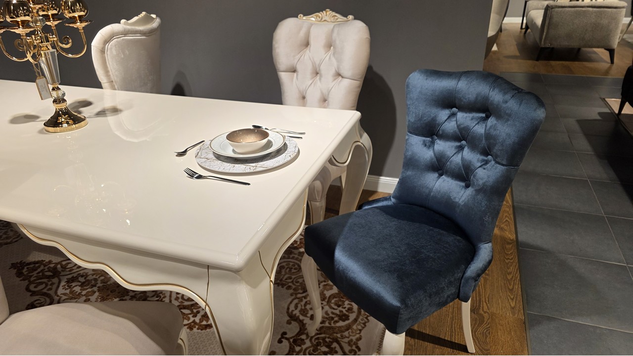 Set Masa Fixa cu 6 Scaune Mariana, fildes, finisaj auriu  O U T L E T SHO23MAA61600220001+23MAA61610220018+22MAA3150FSFS