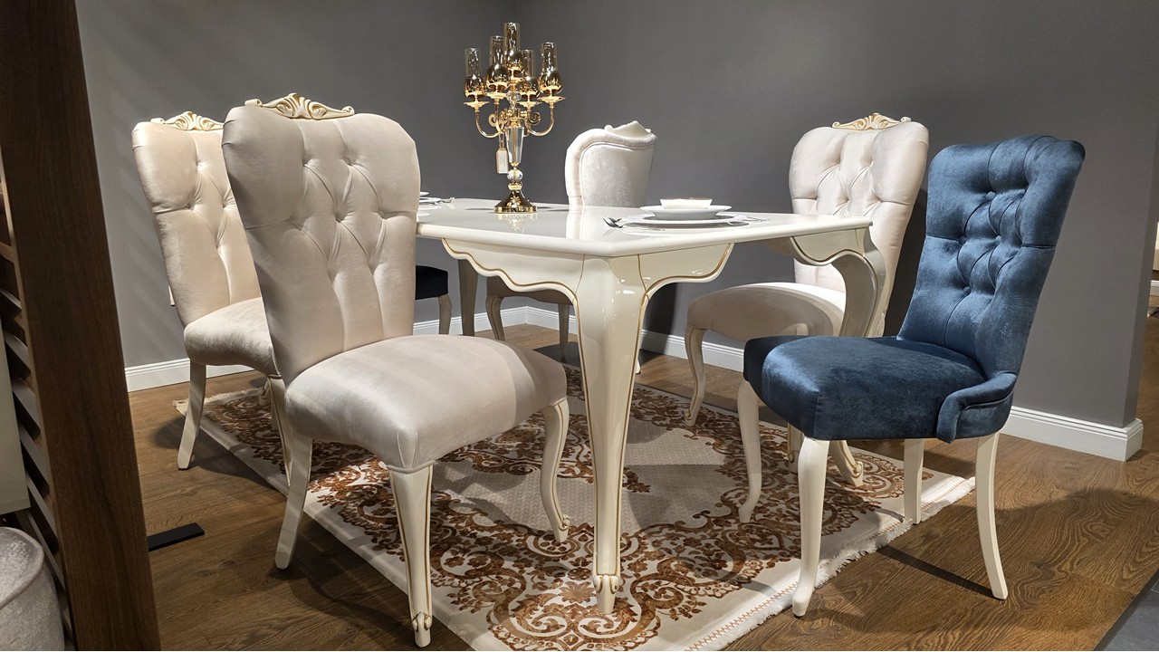 Set Masa Fixa cu 6 Scaune Mariana, fildes, finisaj auriu  O U T L E T SHO23MAA61600220001+23MAA61610220018+22MAA3150FSFS