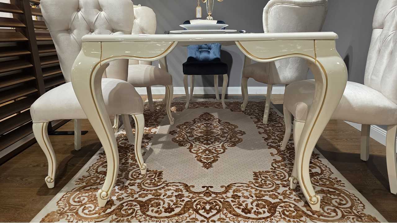 Set Masa Fixa cu 6 Scaune Mariana, fildes, finisaj auriu  O U T L E T SHO23MAA61600220001+23MAA61610220018+22MAA3150FSFS