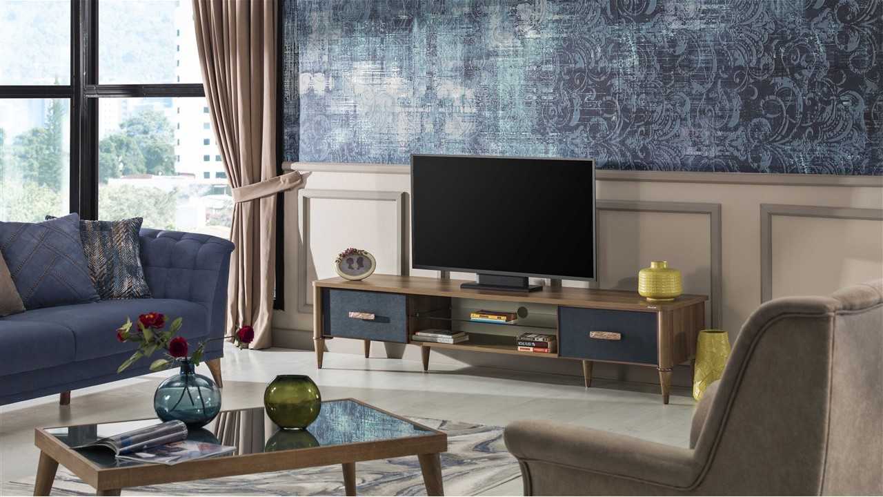 Comoda TV Selegno, culoare nuc - albastru BELLONA O U T L E T 22SLG3001HXEW