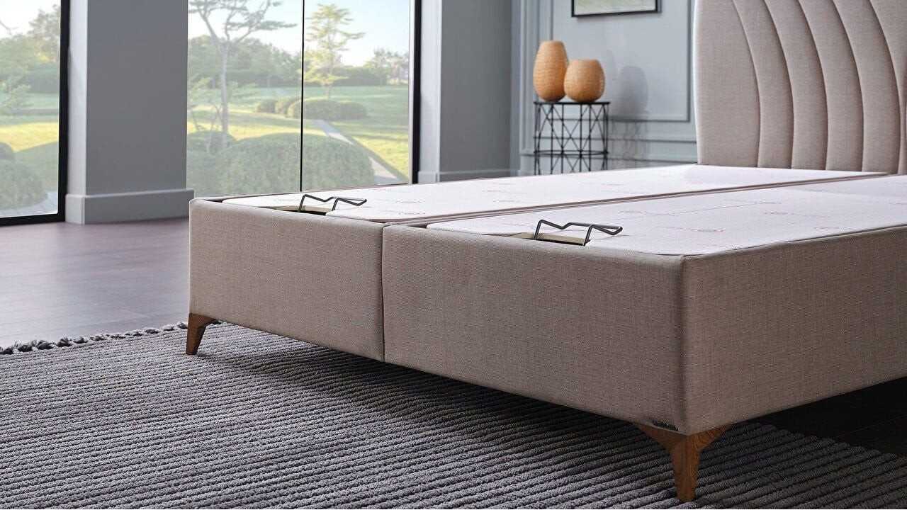 Pat tapitat cu lada de depozitare Verso, 160x200cm, culoare Vizon, picior nuc BELLONA Paturi tapitate cu lada - LA COMANDA 28...