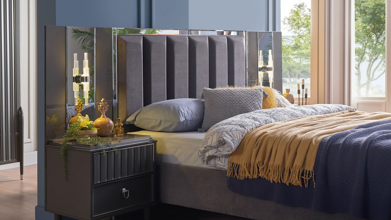 Set Noptiera cu Oglinda Gravita, Antracit BELLONA Noptiera