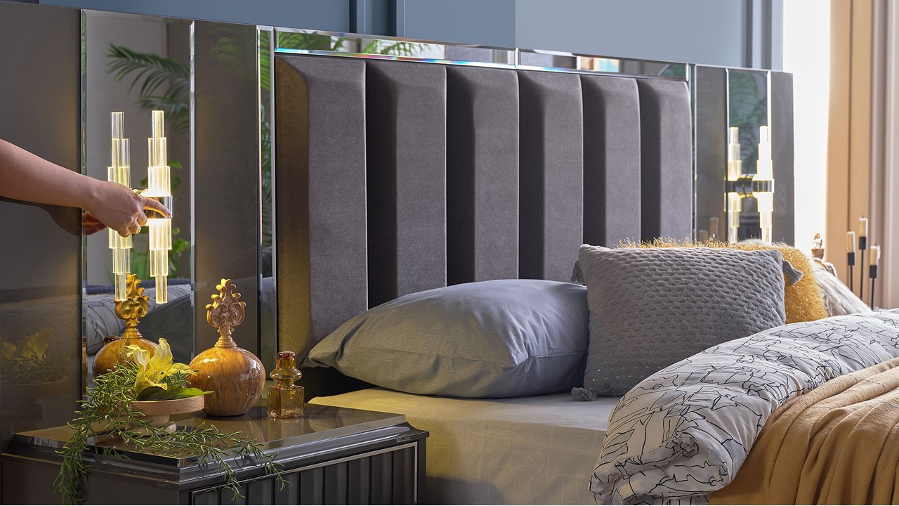 Set Noptiera cu Oglinda Gravita, Antracit BELLONA Noptiera