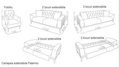 Set Canapea Extensibila Palermo 3+3+1+1 BELLONA Seturi canapele SHOWROOMPALERMO