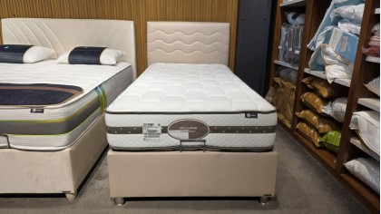 Set Pat tapitat cu lada si somiera rabatabila Twinjoy, 100x200cm, culoare Crem & Saltea ClimaRest BELLONA Paturi tapitate cu ...