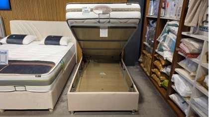 Set Pat tapitat cu lada si somiera rabatabila Twinjoy, 100x200cm, culoare Crem & Saltea ClimaRest BELLONA Paturi tapitate cu ...