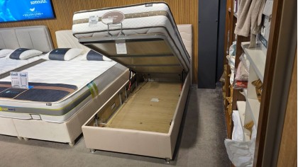 Set Pat tapitat cu lada si somiera rabatabila Twinjoy, 100x200cm, culoare Crem & Saltea ClimaRest BELLONA Paturi tapitate cu ...