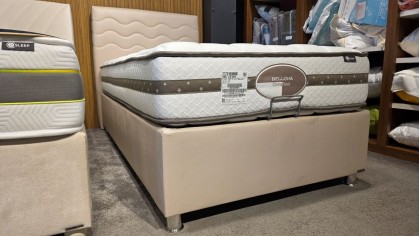 Set Pat tapitat cu lada si somiera rabatabila Twinjoy, 100x200cm, culoare Crem & Saltea ClimaRest BELLONA Paturi tapitate cu ...