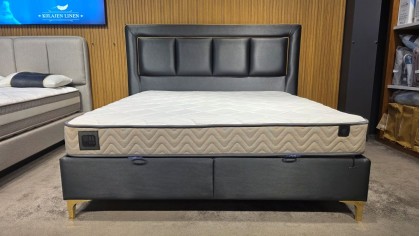 Set Pat tapitat cu lada si somiera rabatabila Carlino, 180x200cm & Saltea Hena Dream BELLONA Paturi tapitate cu lada - IN STOC