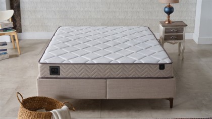 Set Pat tapitat cu lada si somiera rabatabila Carlino, 180x200cm & Saltea Hena Dream BELLONA Paturi tapitate cu lada - IN STOC