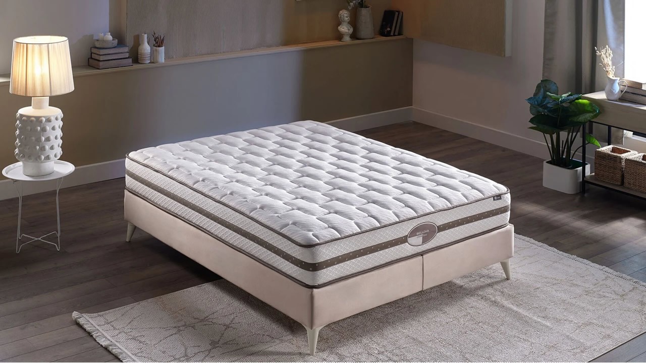 Set Pat tapitat cu lada si somiera rabatabila Twinjoy, 100x200cm, culoare Crem & Saltea ClimaRest BELLONA Paturi tapitate cu ...