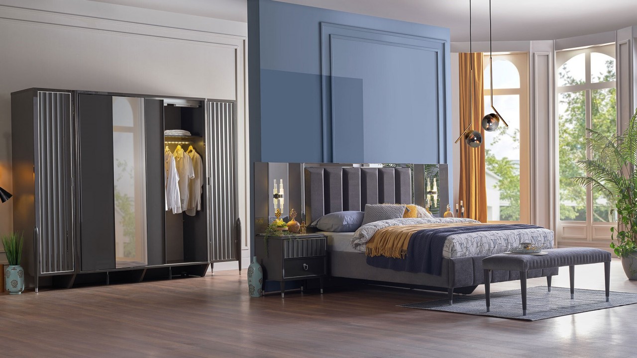 Set standard Dormitor Gravita, Antracit - Mega Sale BELLONA Set Dormitor