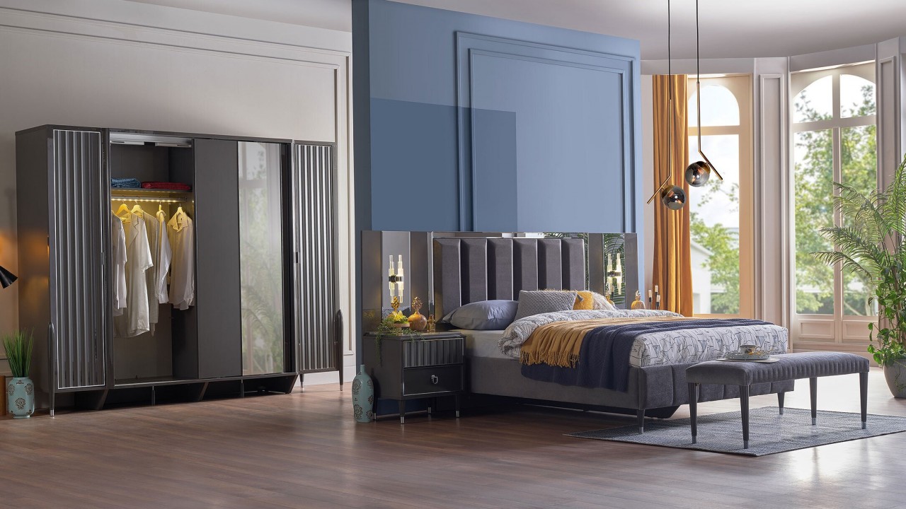 Set standard Dormitor Gravita, Antracit - Mega Sale BELLONA Set Dormitor