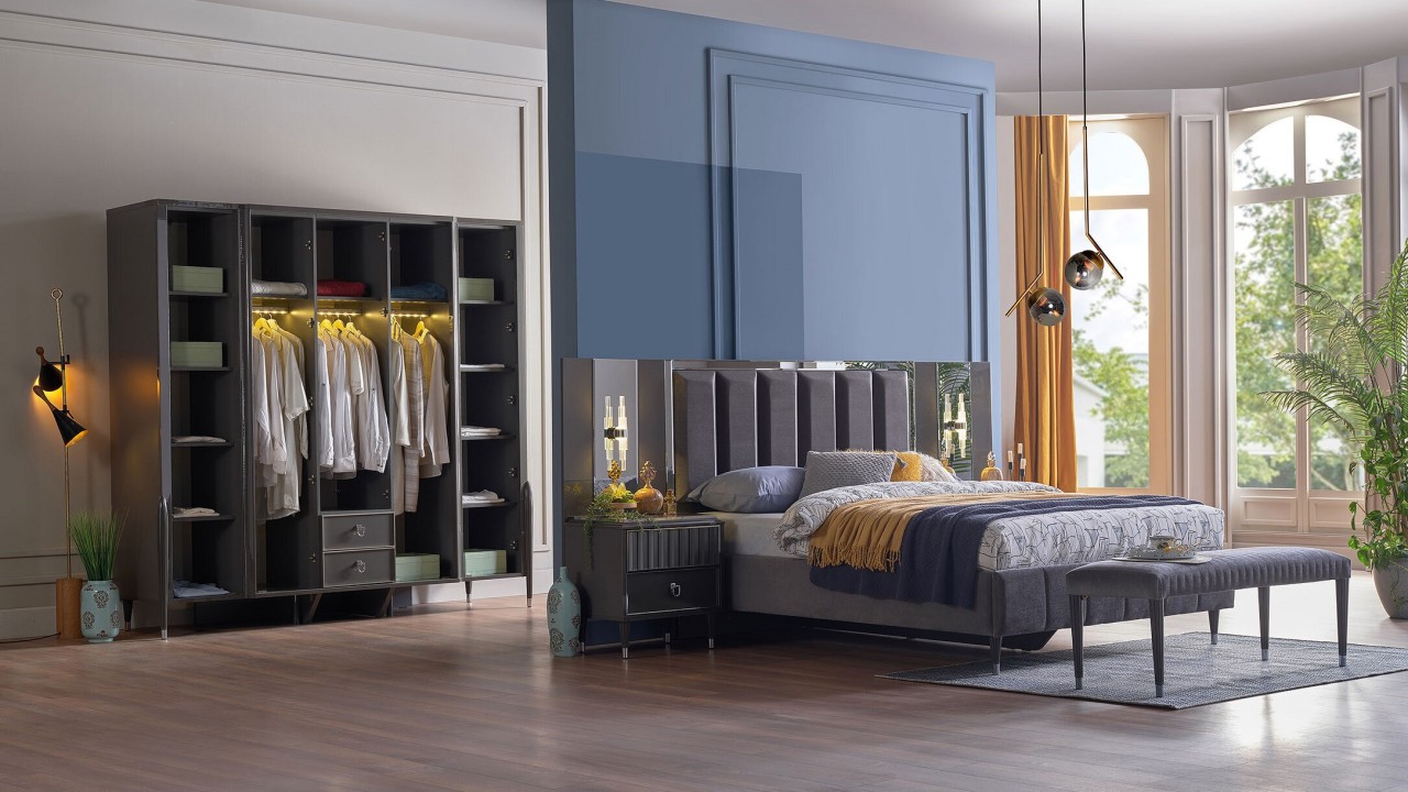 Set standard Dormitor Gravita, Antracit - Mega Sale BELLONA Set Dormitor