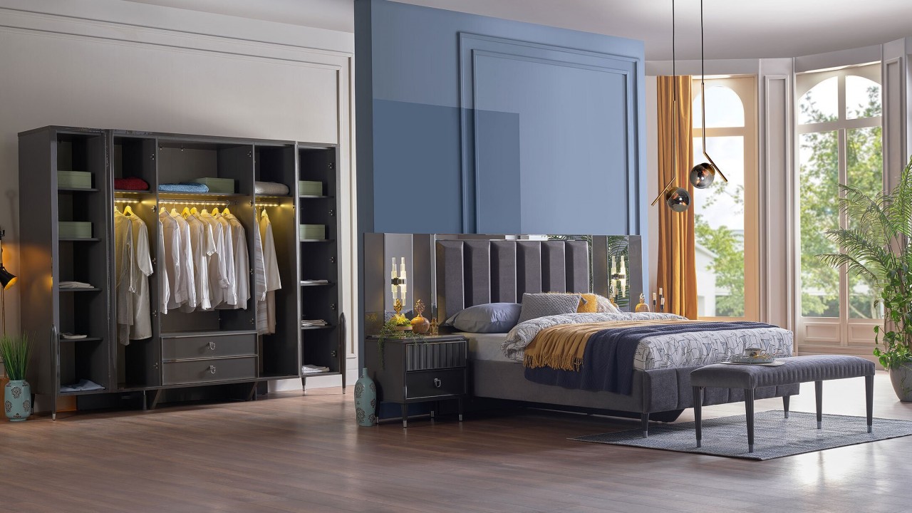 Set standard Dormitor Gravita, Antracit - Mega Sale BELLONA Set Dormitor