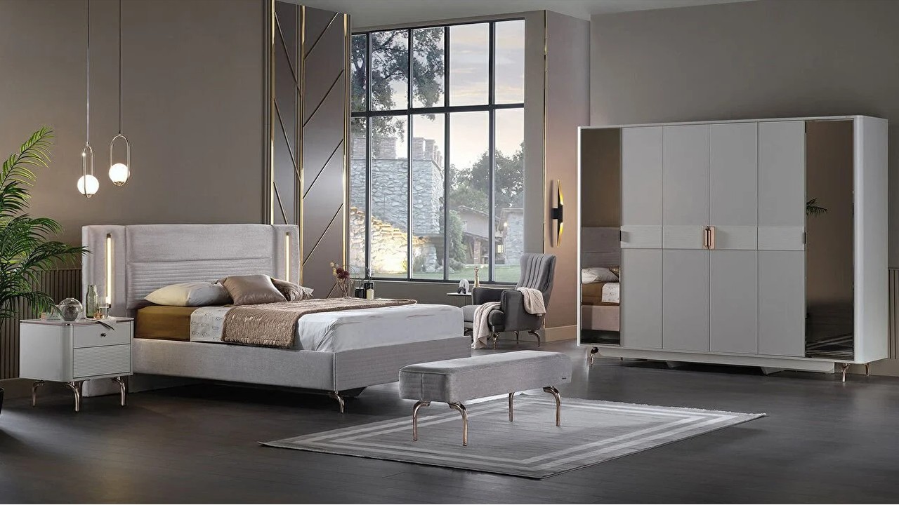 Set standard Dormitor Larissa cu tablie iluminata - Mega Sale BELLONA Set Dormitor