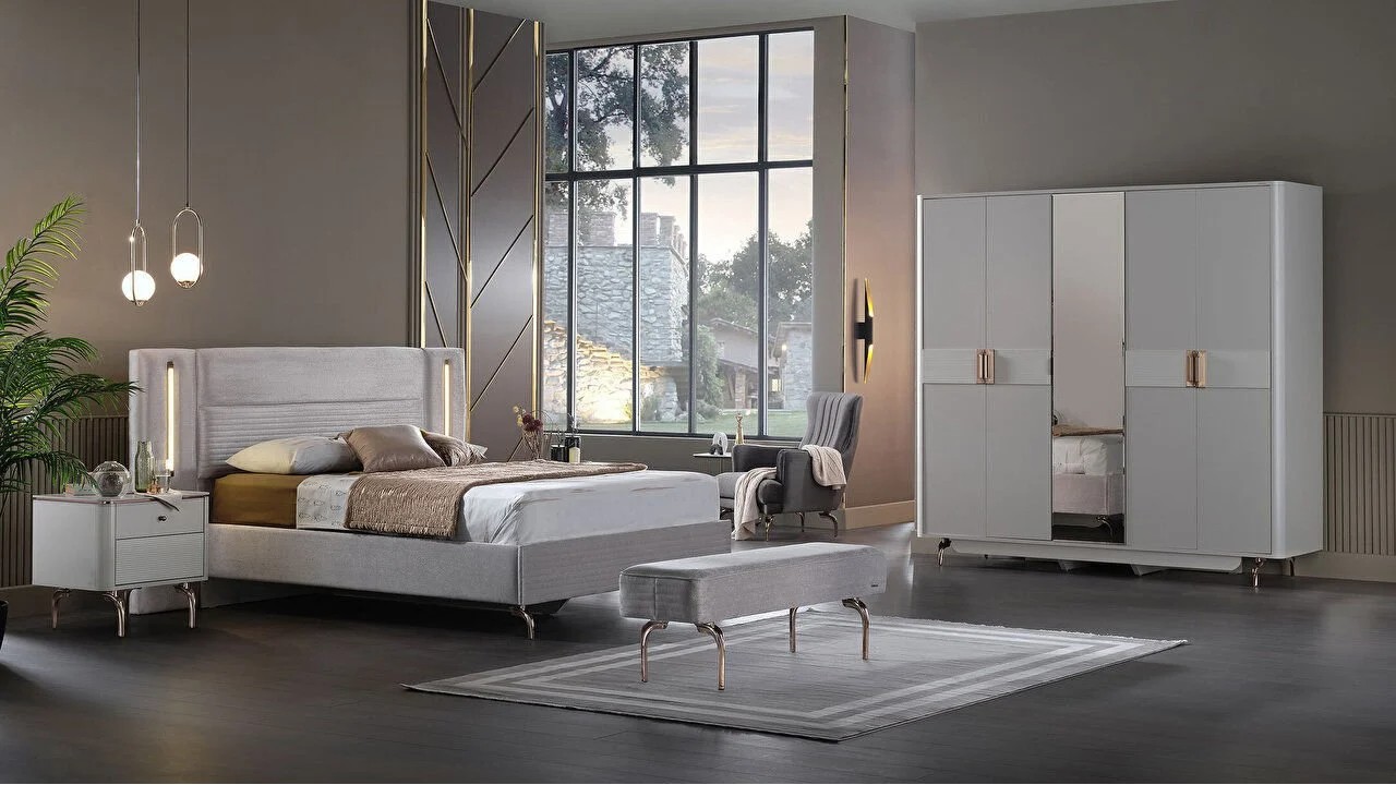 Set standard Dormitor Larissa cu tablie iluminata - Mega Sale BELLONA Set Dormitor