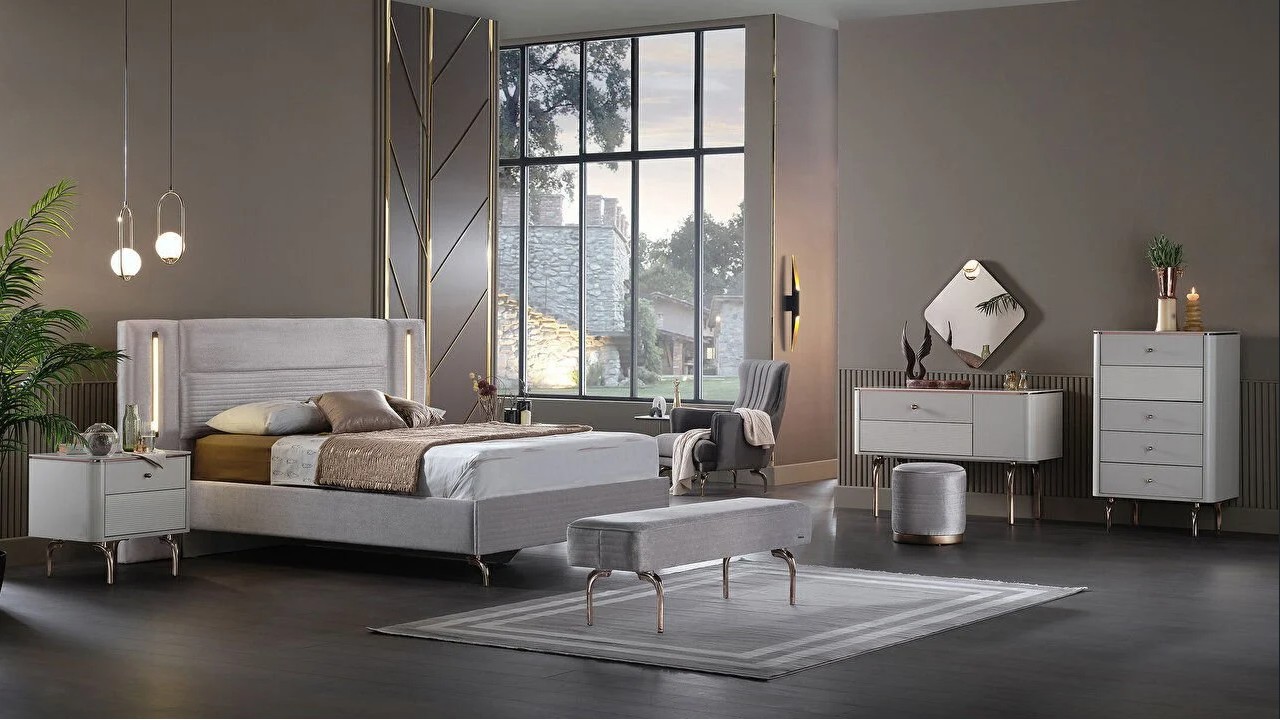 Set standard Dormitor Larissa cu tablie iluminata - Mega Sale BELLONA Set Dormitor