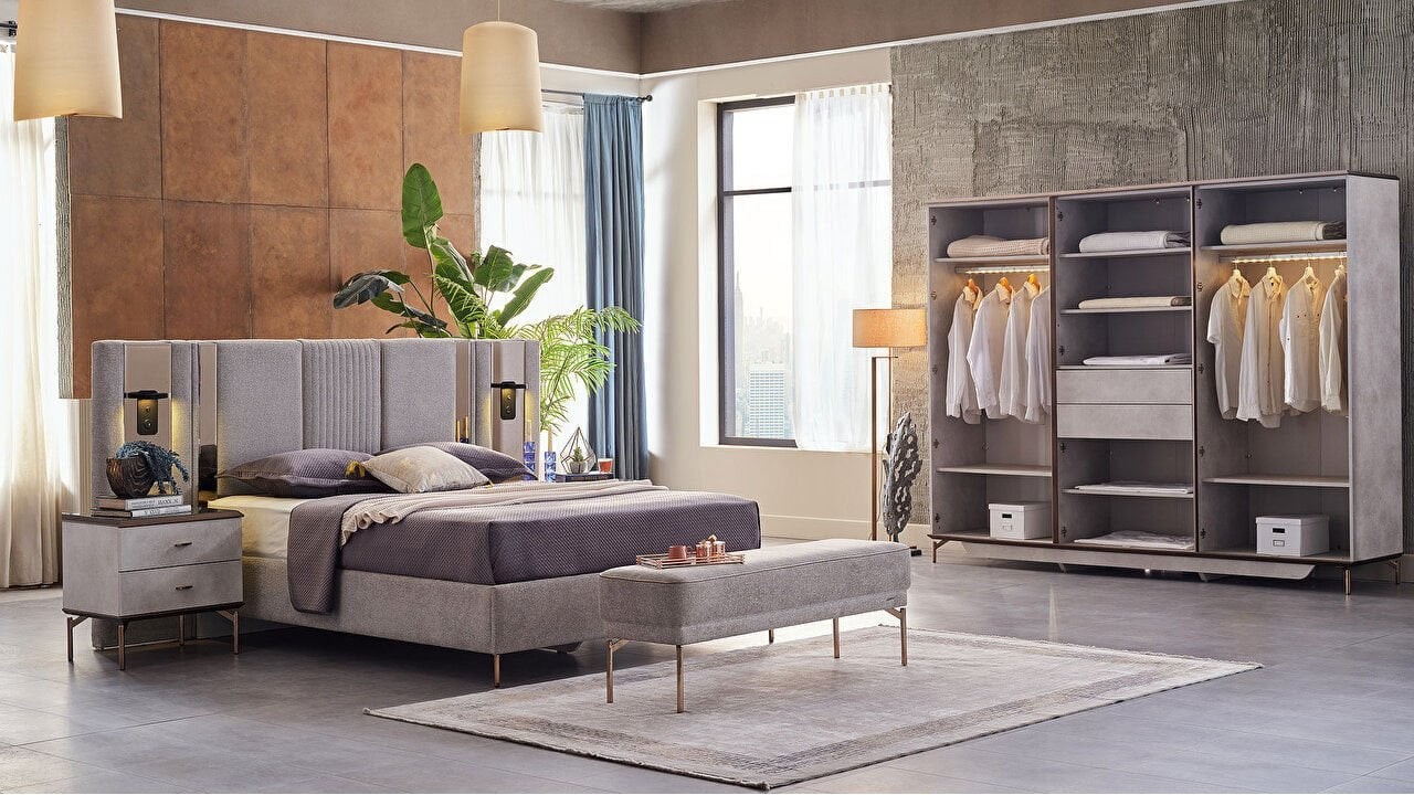 Set standard Dormitor Havana cu Tablie iluminata - Mega Sale BELLONA Set Dormitor