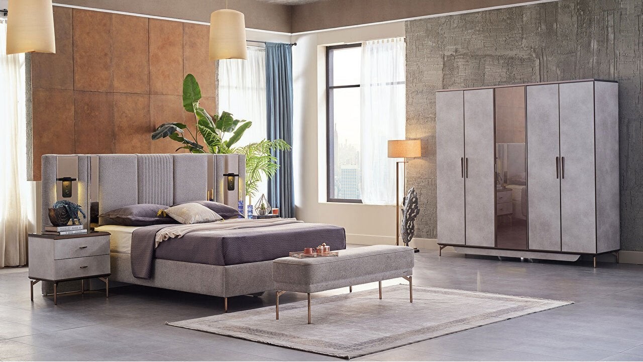 Set standard Dormitor Havana cu Tablie iluminata - Mega Sale BELLONA Set Dormitor