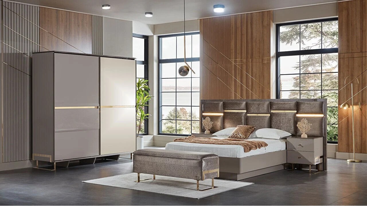 Set standard Dormitor Veronica cu tablie cu iluminare - Mega Sale BELLONA Set Dormitor