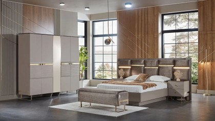 Set standard Dormitor Veronica cu tablie cu iluminare BELLONA Set Dormitor