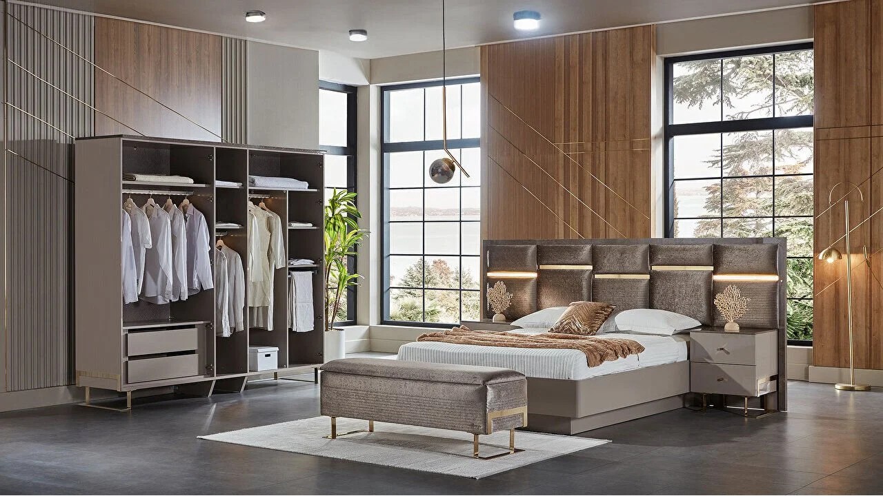 Set standard Dormitor Veronica cu tablie cu iluminare BELLONA Set Dormitor