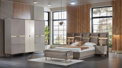 Set standard Dormitor Veronica cu tablie cu iluminare - Mega Sale BELLONA Set Dormitor