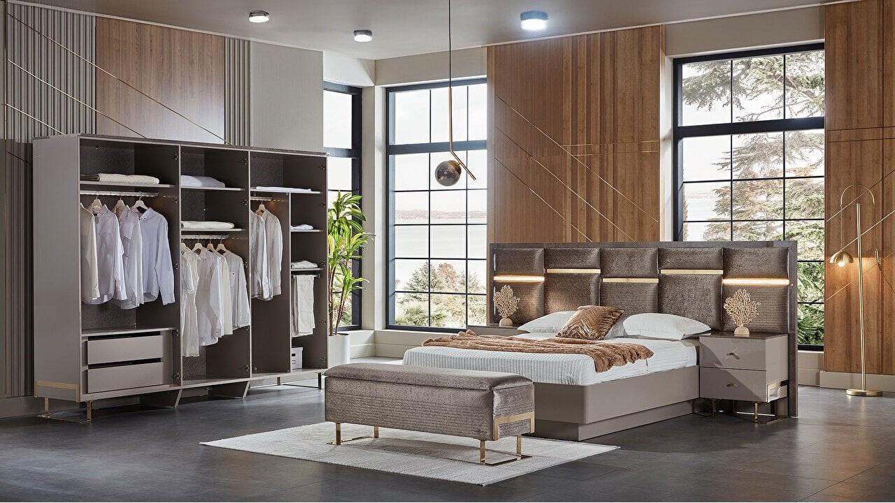 Set standard Dormitor Veronica cu tablie cu iluminare - Mega Sale BELLONA Set Dormitor