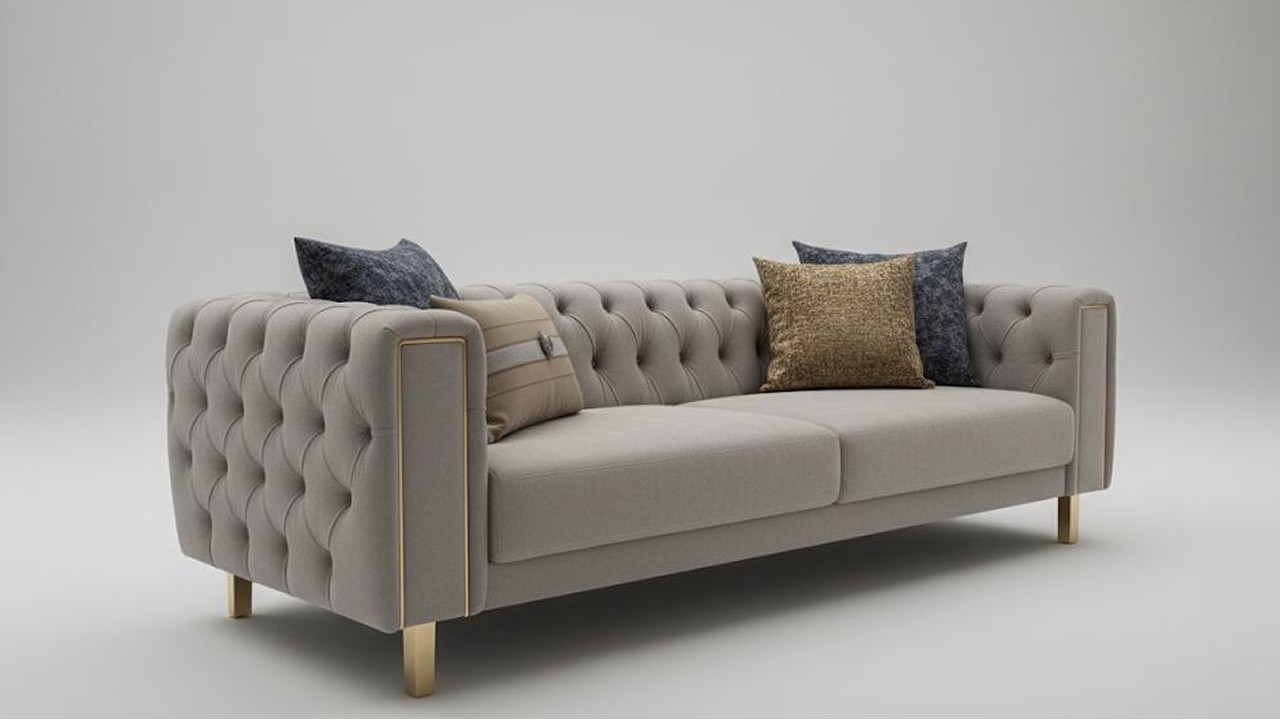 Canapea Extensibila Montego 3 Locuri, Gri, Finisaj Auriu BELLONA Magazin SHOWROOM20MTE3D00601247