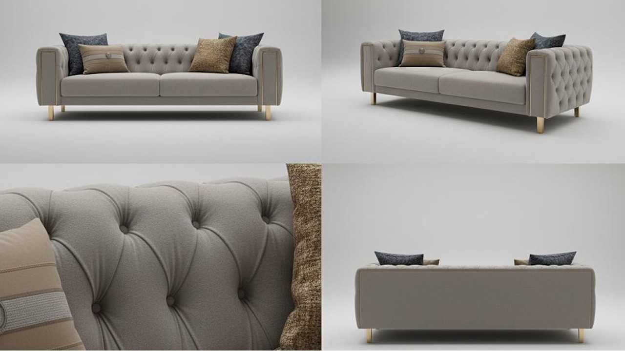 Canapea Extensibila Montego 3 Locuri, Gri, Finisaj Auriu BELLONA Magazin SHOWROOM20MTE3D00601247