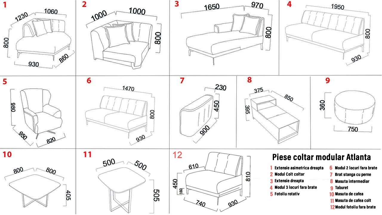 Modul Canapea 3 locuri Atlanta fara brate BELLONA Magazin
