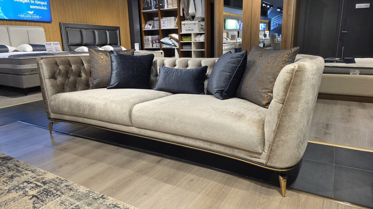 Canapea 3 locuri Plaza cu model romb, Crem BELLONA Canapele