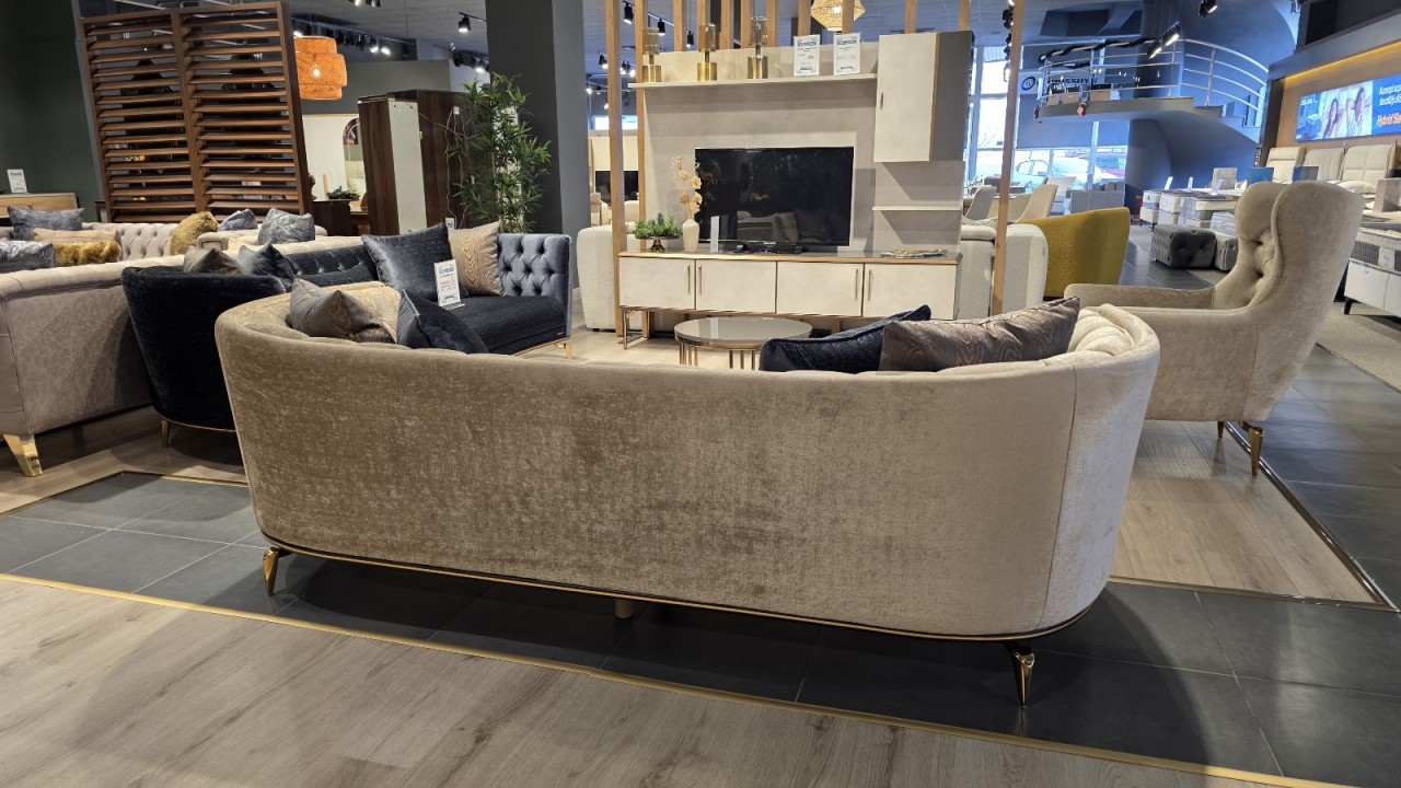 Canapea 3 locuri Plaza cu model romb, Crem BELLONA Canapele