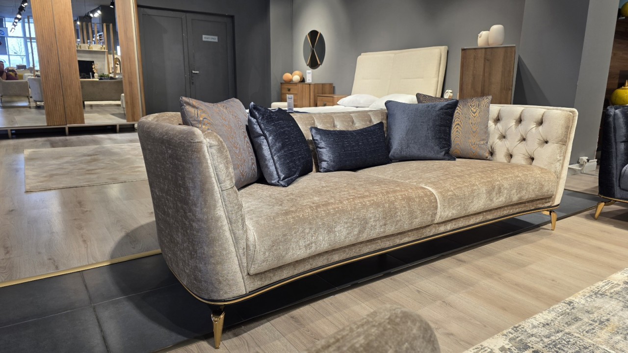 Canapea 3 locuri Plaza cu model romb, Crem BELLONA Canapele