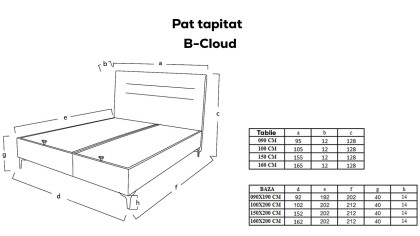 Pat tapitat cu lada de depozitare BCloud, 150x200, culoare Gri, picior Negru BELLONA Paturi Tapitate