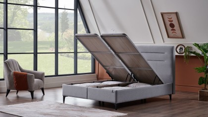 Pat tapitat cu lada de depozitare BCloud, 160x200, culoare Gri, picior Negru BELLONA Paturi tapitate cu lada - IN STOC