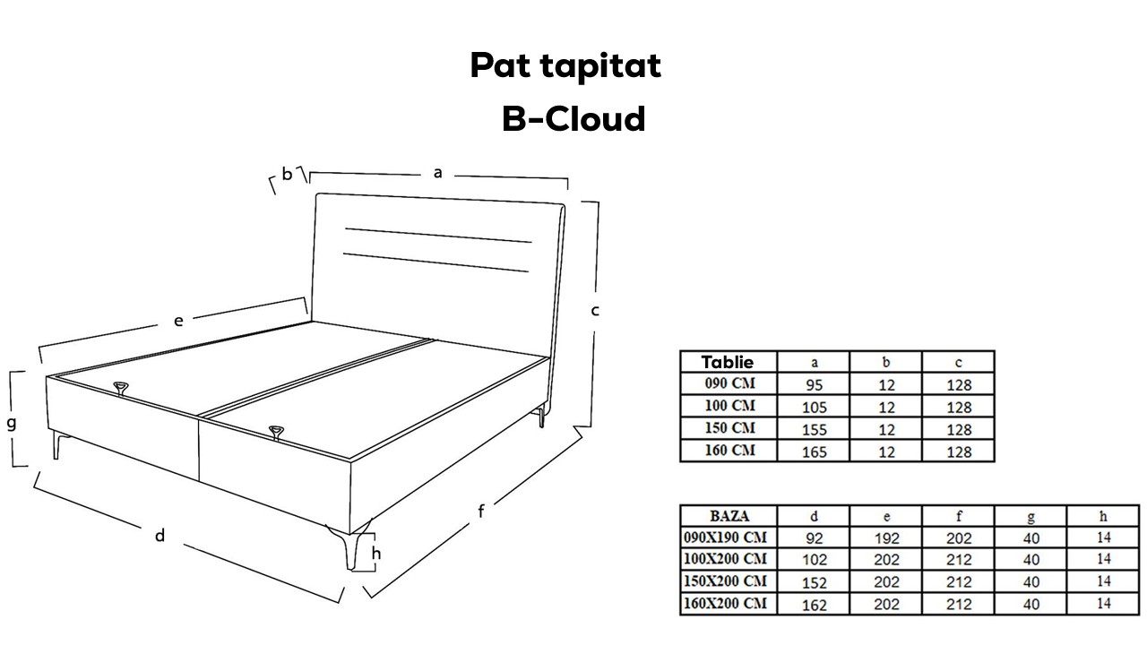 Pat tapitat cu lada de depozitare BCloud, 180x200, culoare Gri, picior Negru BELLONA Paturi tapitate cu lada - LA COMANDA