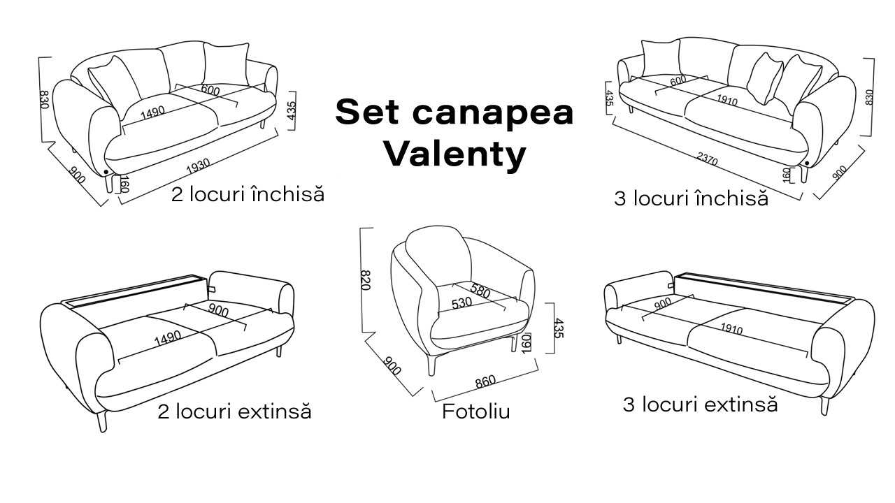 Canapea Extensibila 2 locuri Valenty BELLONA Canapele
