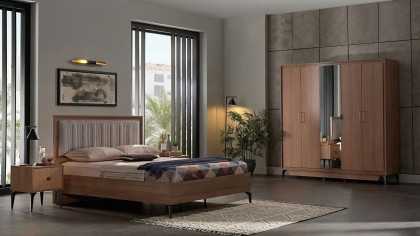 Set Dormitor Monaco, Sifonier 5 usi, Pat 160x200, culoare Nuc  Magazin DORMONACO5USI160