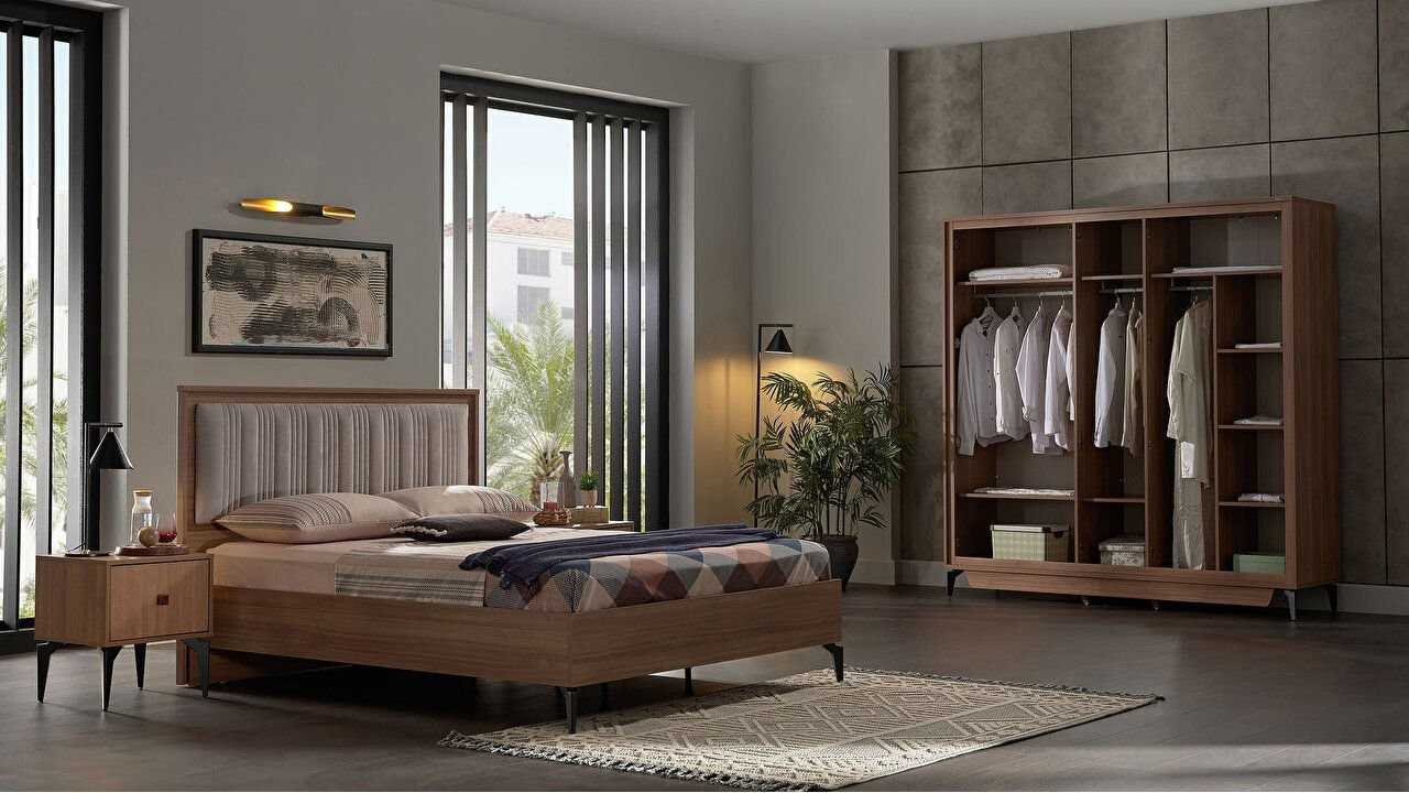 Set Dormitor Monaco, Sifonier 5 usi, Pat 160x200, culoare Nuc Set Dormitor DORMONACO5USI160