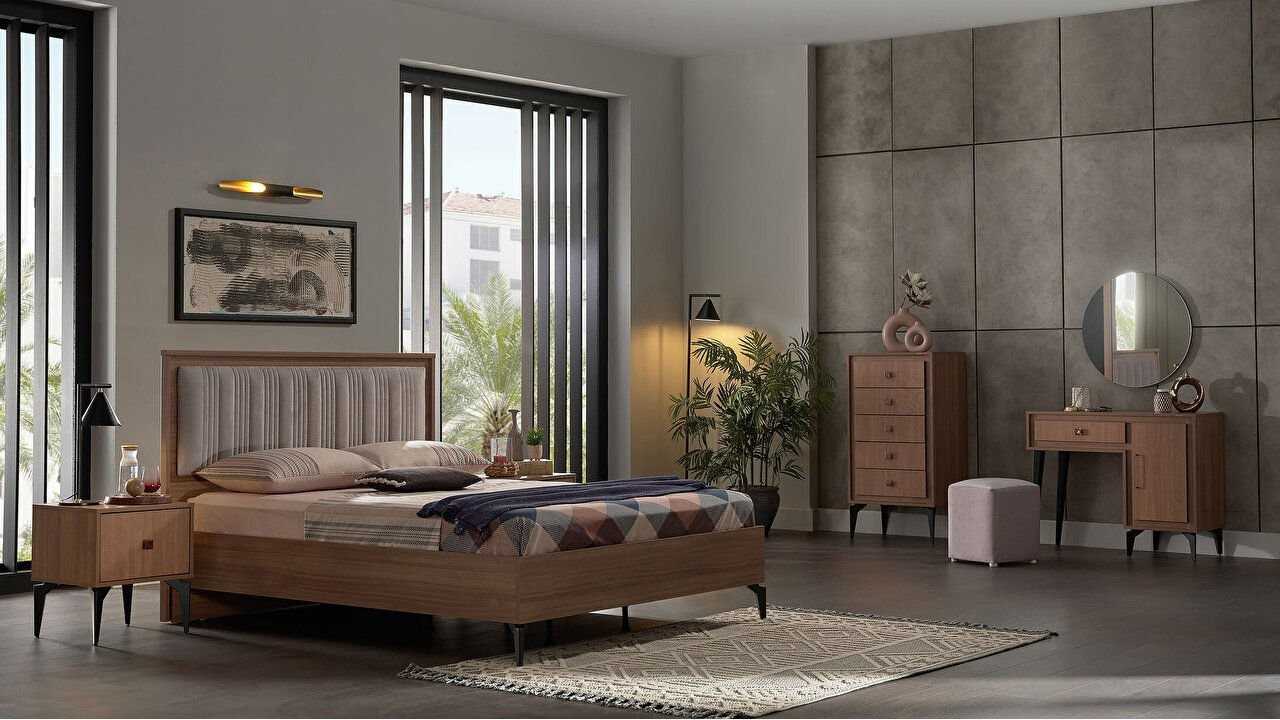Set Dormitor Monaco, Sifonier 5 usi, Pat 160x200, culoare Nuc Set Dormitor DORMONACO5USI160