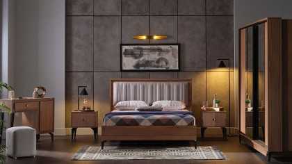 Set Dormitor Monaco, Sifonier 5 usi, Pat 160x200, culoare Nuc Set Dormitor DORMONACO5USI160