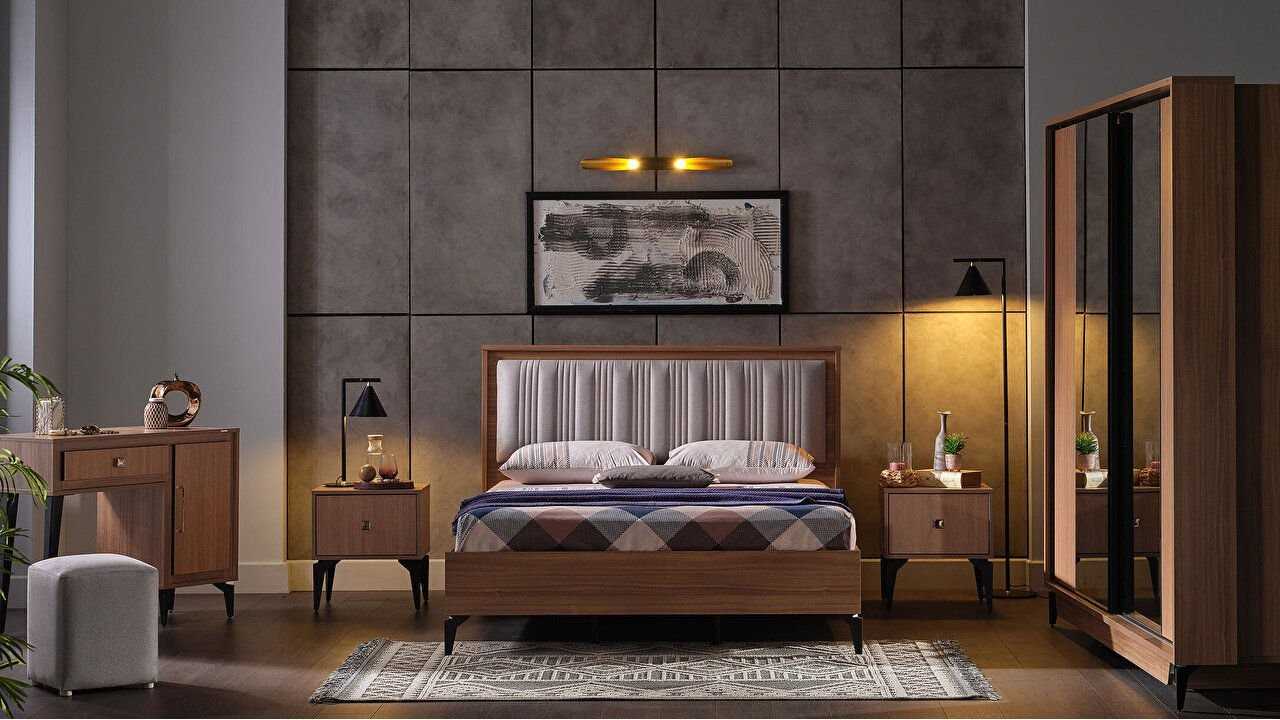 Set Dormitor Monaco, Sifonier 5 usi, Pat 160x200, culoare Nuc Set Dormitor DORMONACO5USI160