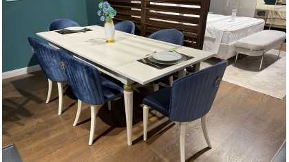 Set Masa Extensibila cu 6 Scaune Mistral, alb opac, finisaj auriu O U T L E T SHOWROOM23MIS61140230027+22MIS3155OPOP