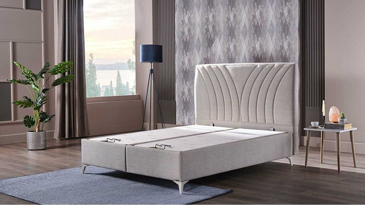 Pat tapitat cu lada de depozitare Verso S, 180x200cm, culoare Crem, picior culoare Fildes BELLONA Paturi tapitate cu lada - L...
