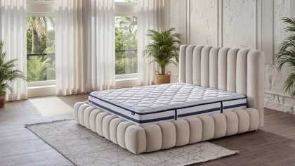 Pat cu somiera rabatabila 160x200, Cozy BELLONA Paturi tapitate cu lada - IN STOC