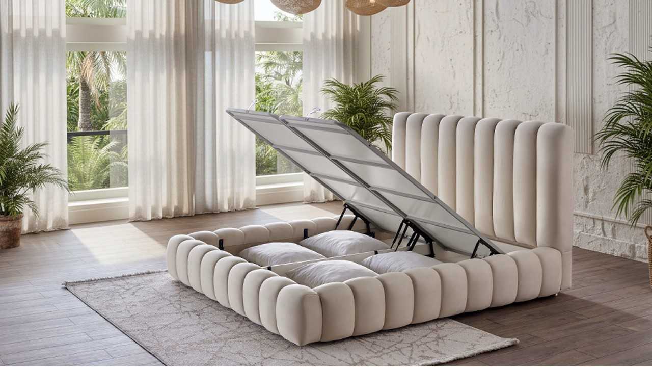 Pat cu somiera rabatabila 180x200, Cozy BELLONA Paturi tapitate cu lada - LA COMANDA