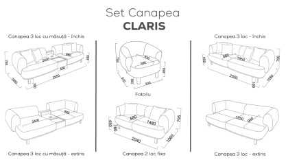 Canapea Extensibila 3 locuri cu Masuta integrata Claris BELLONA Canapele 20CRI3S00500001